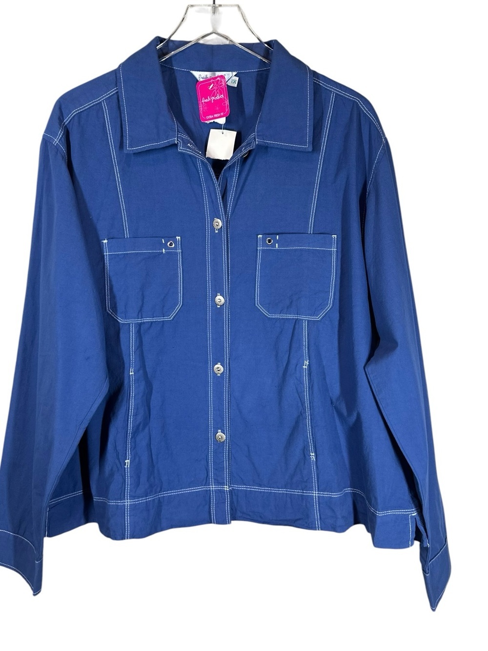 FRESH PRODUCE Women’s 1X Plus Size Boxy Utility Jacket Blue Button-Up